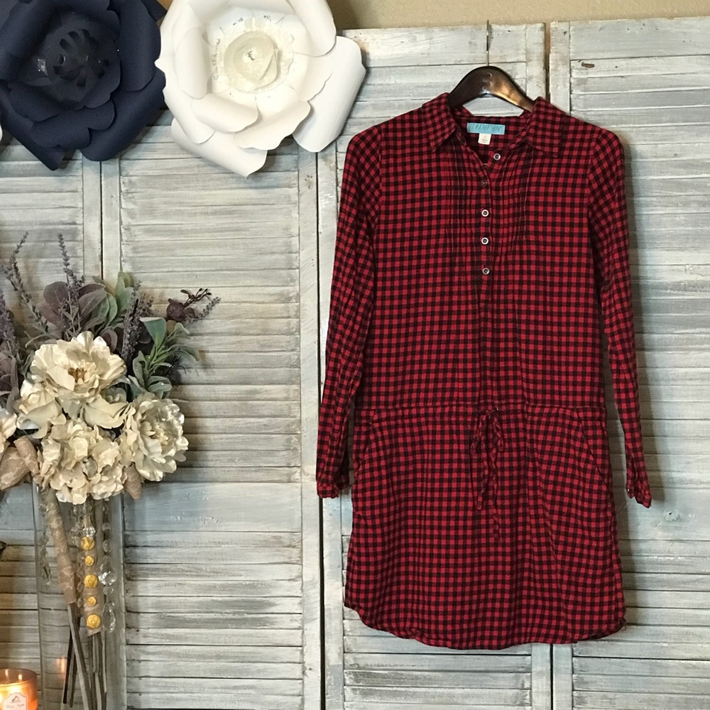 Flannel black and red check tunic top